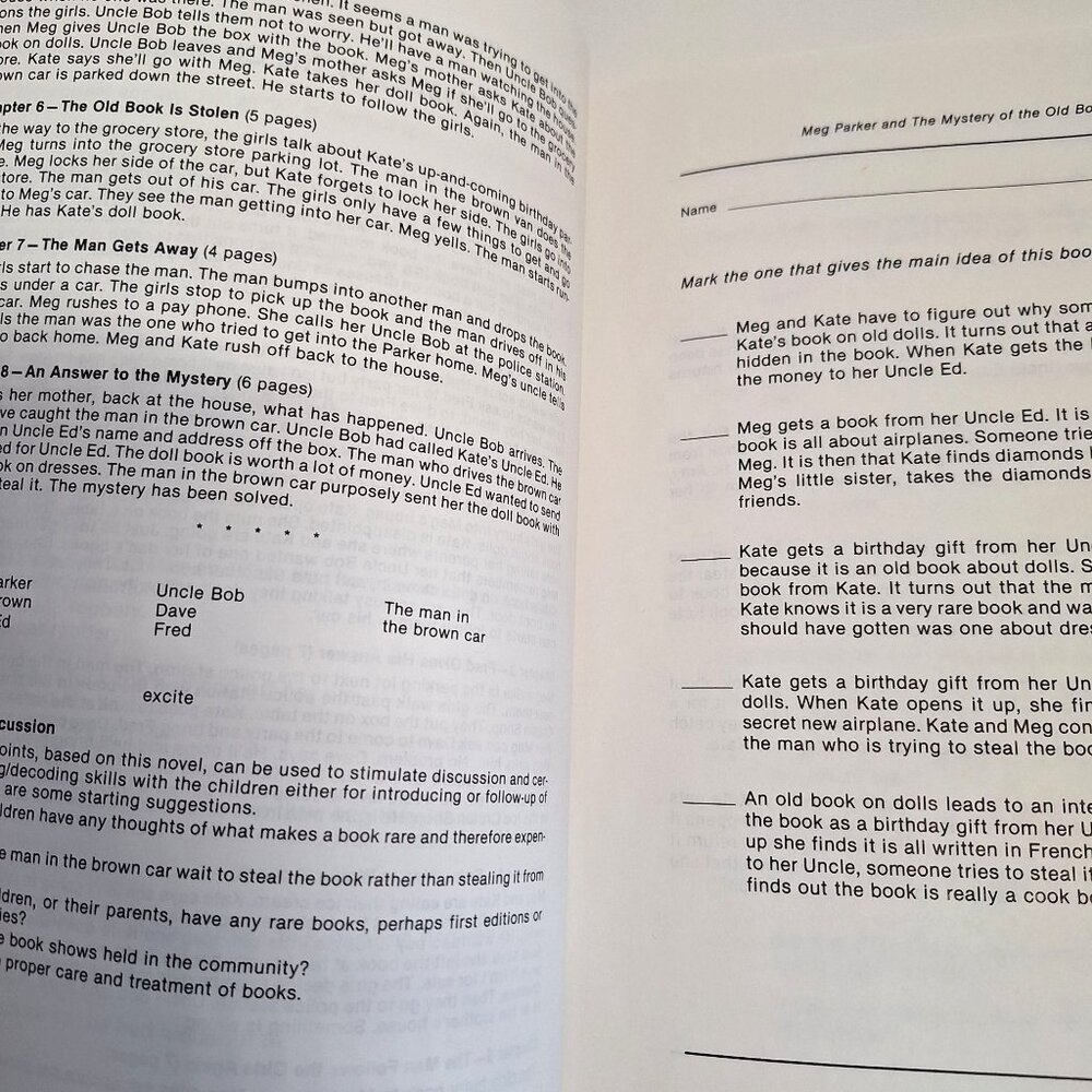 Meg Parker Mysteries Activity Worksheets 2 Reading Mystery Old Book Hub Cap - Picture 5 of 9